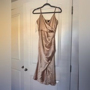 White fox champagne wrap dress